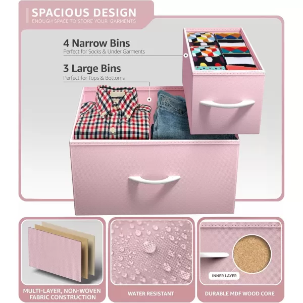 imageSorbus Kids Dresser with 7 Drawers  Storage Chest Organizer Unit with Steel Frame Wood Top ampamp Handles Tiedye Fabric Bins for Clothes  Wide Furniture for Bedroom Hallway Kids Room Nursery ampamp ClosetPastel Pink