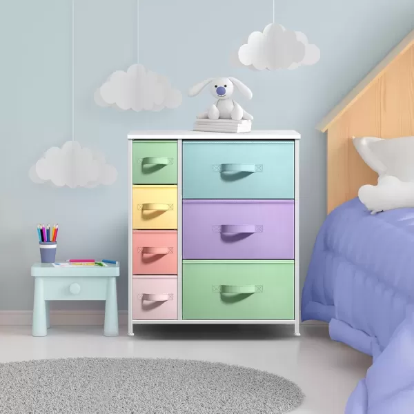imageSorbus Kids Dresser with 7 Drawers  Storage Chest Organizer Unit with Steel Frame Wood Top ampamp Handles Tiedye Fabric Bins for Clothes  Wide Furniture for Bedroom Hallway Kids Room Nursery ampamp ClosetPastelWhite