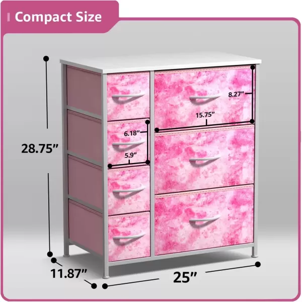 imageSorbus Kids Dresser with 7 Drawers  Storage Chest Organizer Unit with Steel Frame Wood Top ampamp Handles Tiedye Fabric Bins for Clothes  Wide Furniture for Bedroom Hallway Kids Room Nursery ampamp ClosetPink
