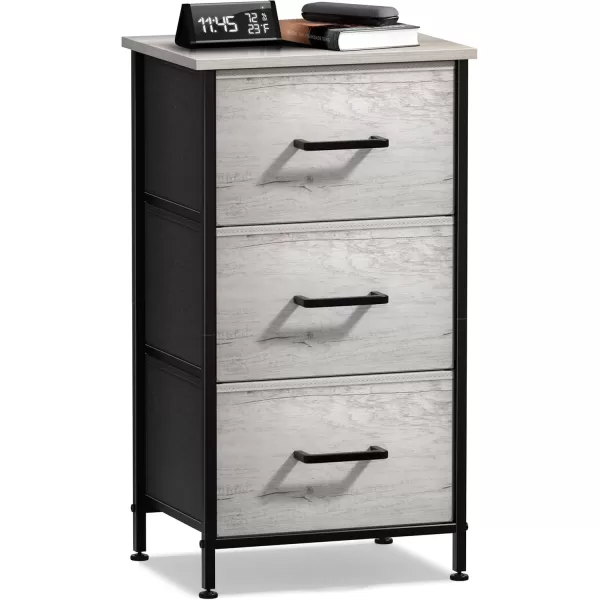 imageSorbus Nightstand Dresser with 4 Faux Wood Drawers  Tall Bedside Table Chest with Storage Steel Frame Wood Top Easy Pull Fabric Bins for Bedroom Living Room Closet ampamp Dorm Furniture Lamp StandGreige