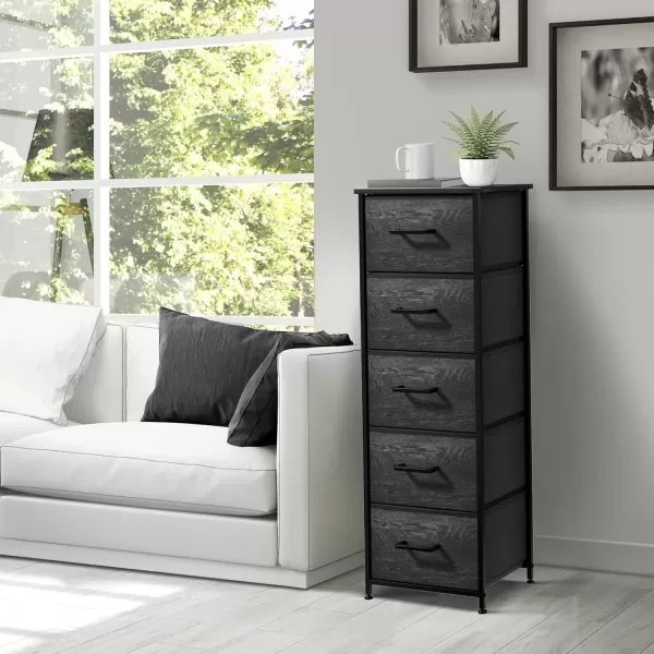 imageSorbus Nightstand Dresser with 4 Faux Wood Drawers  Tall Bedside Table Chest with Storage Steel Frame Wood Top Easy Pull Fabric Bins for Bedroom Living Room Closet ampamp Dorm Furniture Lamp StandGray Wood