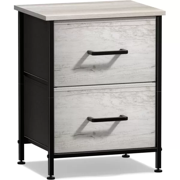 imageSorbus Nightstand Dresser with 4 Faux Wood Drawers  Tall Bedside Table Chest with Storage Steel Frame Wood Top Easy Pull Fabric Bins for Bedroom Living Room Closet ampamp Dorm Furniture Lamp StandGreige