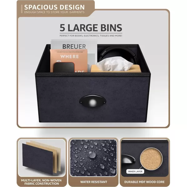 imageSorbus Nightstand Dresser with 4 Faux Wood Drawers  Tall Bedside Table Chest with Storage Steel Frame Wood Top Easy Pull Fabric Bins for Bedroom Living Room Closet ampamp Dorm Furniture Lamp StandBlack