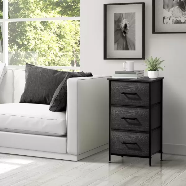 imageSorbus Nightstand Dresser with 4 Faux Wood Drawers  Tall Bedside Table Chest with Storage Steel Frame Wood Top Easy Pull Fabric Bins for Bedroom Living Room Closet ampamp Dorm Furniture Lamp StandGray Wood