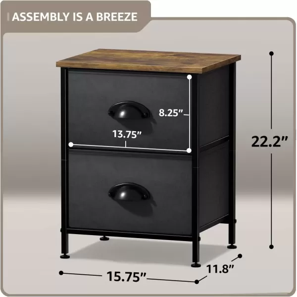 imageSorbus Nightstand Dresser with 4 Faux Wood Drawers  Tall Bedside Table Chest with Storage Steel Frame Wood Top Easy Pull Fabric Bins for Bedroom Living Room Closet ampamp Dorm Furniture Lamp StandBlack