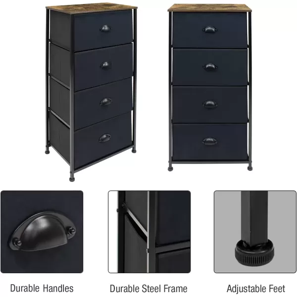 imageSorbus Nightstand Dresser with 4 Faux Wood Drawers  Tall Bedside Table Chest with Storage Steel Frame Wood Top Easy Pull Fabric Bins for Bedroom Living Room Closet ampamp Dorm Furniture Lamp StandBlack