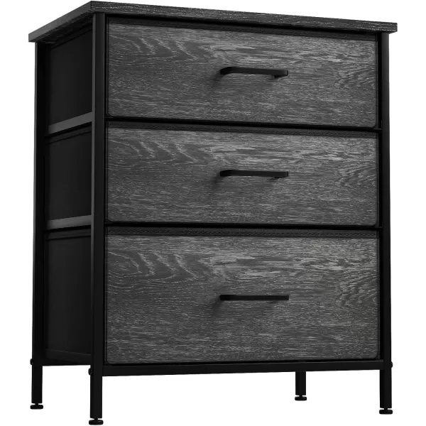 imageSorbus Nightstand Dresser with 4 Faux Wood Drawers  Tall Bedside Table Chest with Storage Steel Frame Wood Top Easy Pull Fabric Bins for Bedroom Living Room Closet ampamp Dorm Furniture Lamp StandGray Wood