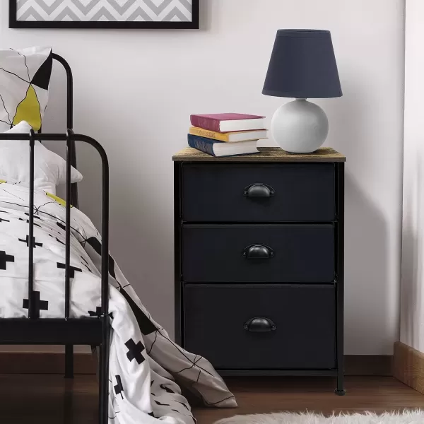 imageSorbus Nightstand Dresser with 4 Faux Wood Drawers  Tall Bedside Table Chest with Storage Steel Frame Wood Top Easy Pull Fabric Bins for Bedroom Living Room Closet ampamp Dorm Furniture Lamp StandBlack