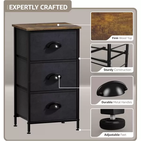 imageSorbus Nightstand Dresser with 4 Faux Wood Drawers  Tall Bedside Table Chest with Storage Steel Frame Wood Top Easy Pull Fabric Bins for Bedroom Living Room Closet ampamp Dorm Furniture Lamp StandBlack