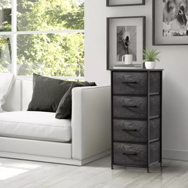 imageSorbus Nightstand Dresser with 4 Faux Wood Drawers  Tall Bedside Table Chest with Storage Steel Frame Wood Top Easy Pull Fabric Bins for Bedroom Living Room Closet ampamp Dorm Furniture Lamp StandGray Wood