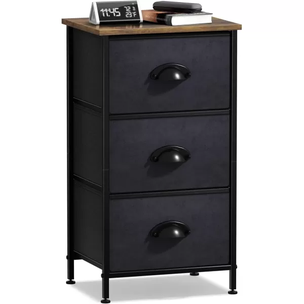 imageSorbus Nightstand Dresser with 4 Faux Wood Drawers  Tall Bedside Table Chest with Storage Steel Frame Wood Top Easy Pull Fabric Bins for Bedroom Living Room Closet ampamp Dorm Furniture Lamp StandBlack