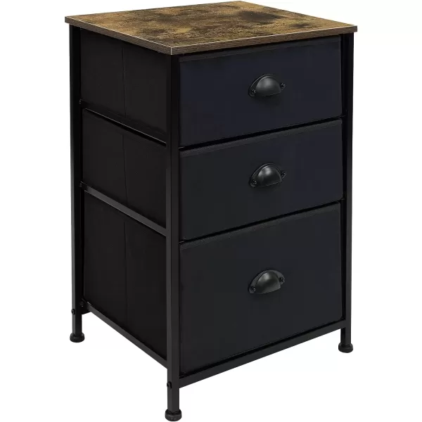 imageSorbus Nightstand Dresser with 4 Faux Wood Drawers  Tall Bedside Table Chest with Storage Steel Frame Wood Top Easy Pull Fabric Bins for Bedroom Living Room Closet ampamp Dorm Furniture Lamp StandBlack