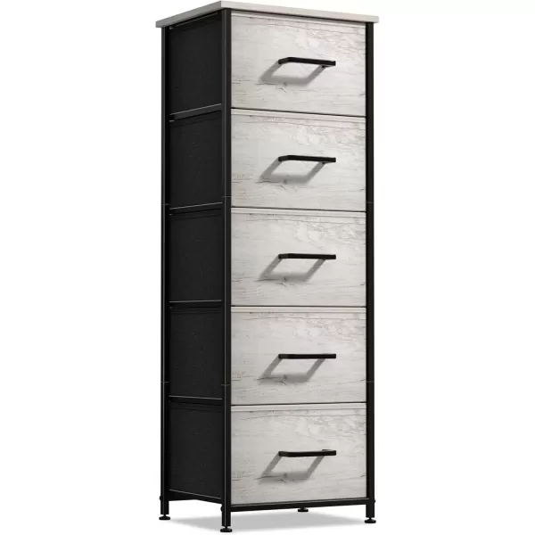 imageSorbus Nightstand Dresser with 4 Faux Wood Drawers  Tall Bedside Table Chest with Storage Steel Frame Wood Top Easy Pull Fabric Bins for Bedroom Living Room Closet ampamp Dorm Furniture Lamp StandGreige