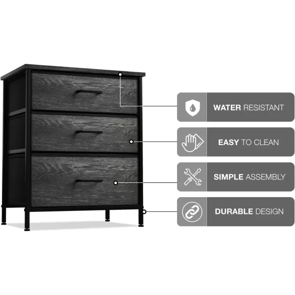 imageSorbus Nightstand Dresser with 4 Faux Wood Drawers  Tall Bedside Table Chest with Storage Steel Frame Wood Top Easy Pull Fabric Bins for Bedroom Living Room Closet ampamp Dorm Furniture Lamp StandGray Wood