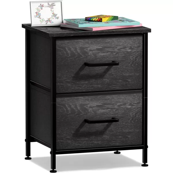 imageSorbus Nightstand Dresser with 4 Faux Wood Drawers  Tall Bedside Table Chest with Storage Steel Frame Wood Top Easy Pull Fabric Bins for Bedroom Living Room Closet ampamp Dorm Furniture Lamp StandGray Wood