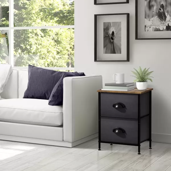 imageSorbus Nightstand Dresser with 4 Faux Wood Drawers  Tall Bedside Table Chest with Storage Steel Frame Wood Top Easy Pull Fabric Bins for Bedroom Living Room Closet ampamp Dorm Furniture Lamp StandBlack
