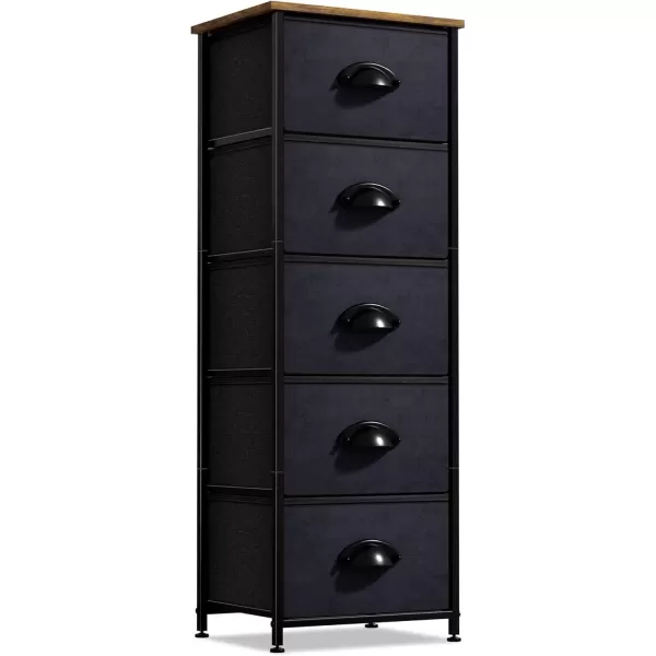 imageSorbus Nightstand Dresser with 4 Faux Wood Drawers  Tall Bedside Table Chest with Storage Steel Frame Wood Top Easy Pull Fabric Bins for Bedroom Living Room Closet ampamp Dorm Furniture Lamp StandBlack