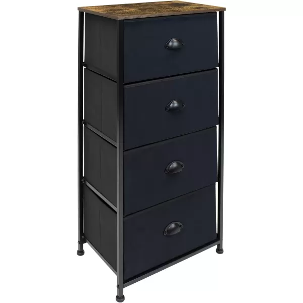 imageSorbus Nightstand Dresser with 4 Faux Wood Drawers  Tall Bedside Table Chest with Storage Steel Frame Wood Top Easy Pull Fabric Bins for Bedroom Living Room Closet ampamp Dorm Furniture Lamp StandBlack