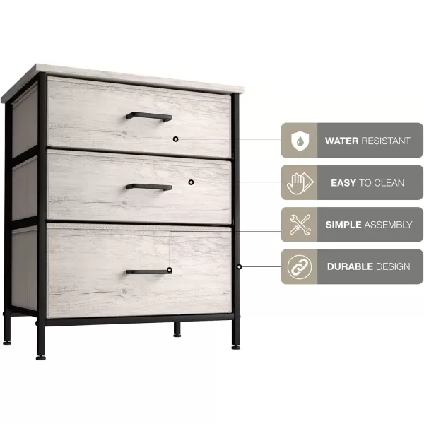 imageSorbus Nightstand Dresser with 4 Faux Wood Drawers  Tall Bedside Table Chest with Storage Steel Frame Wood Top Easy Pull Fabric Bins for Bedroom Living Room Closet ampamp Dorm Furniture Lamp StandGreige