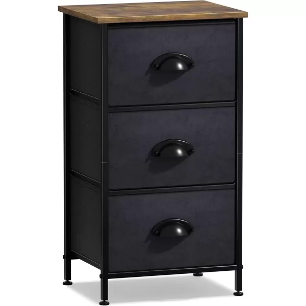imageSorbus Nightstand Dresser with 4 Faux Wood Drawers  Tall Bedside Table Chest with Storage Steel Frame Wood Top Easy Pull Fabric Bins for Bedroom Living Room Closet ampamp Dorm Furniture Lamp StandBlack