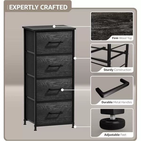 imageSorbus Nightstand Dresser with 4 Faux Wood Drawers  Tall Bedside Table Chest with Storage Steel Frame Wood Top Easy Pull Fabric Bins for Bedroom Living Room Closet ampamp Dorm Furniture Lamp StandGray Wood