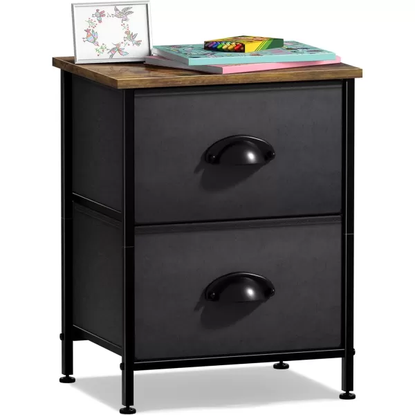 imageSorbus Nightstand Dresser with 4 Faux Wood Drawers  Tall Bedside Table Chest with Storage Steel Frame Wood Top Easy Pull Fabric Bins for Bedroom Living Room Closet ampamp Dorm Furniture Lamp StandBlack