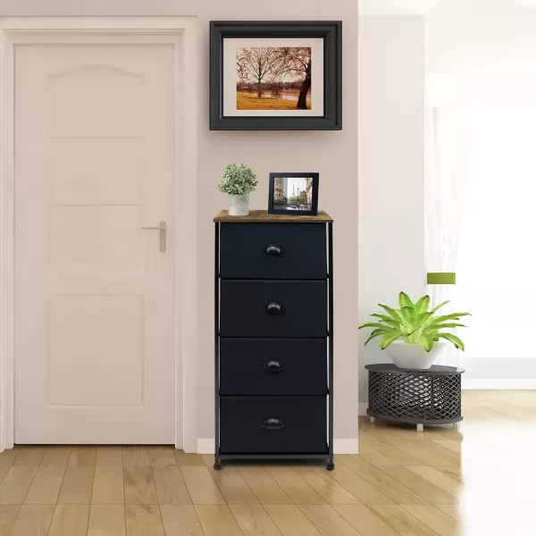 imageSorbus Nightstand Dresser with 4 Faux Wood Drawers  Tall Bedside Table Chest with Storage Steel Frame Wood Top Easy Pull Fabric Bins for Bedroom Living Room Closet ampamp Dorm Furniture Lamp StandBlack