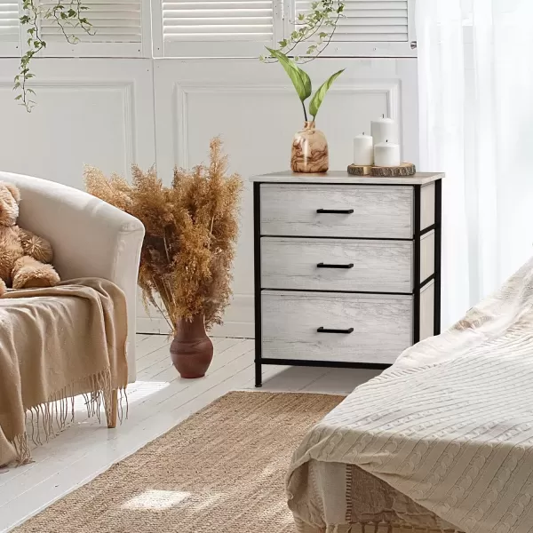 imageSorbus Nightstand Dresser with 4 Faux Wood Drawers  Tall Bedside Table Chest with Storage Steel Frame Wood Top Easy Pull Fabric Bins for Bedroom Living Room Closet ampamp Dorm Furniture Lamp StandGreige
