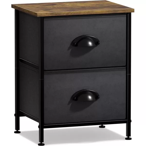 imageSorbus Nightstand Dresser with 4 Faux Wood Drawers  Tall Bedside Table Chest with Storage Steel Frame Wood Top Easy Pull Fabric Bins for Bedroom Living Room Closet ampamp Dorm Furniture Lamp StandBlack
