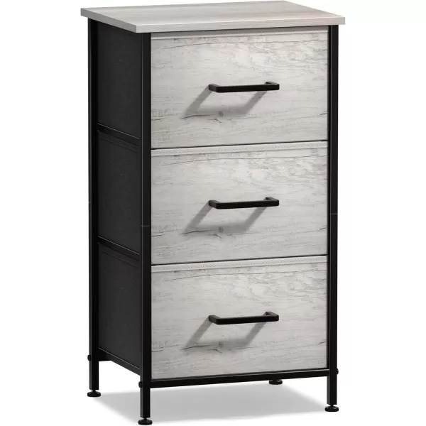 imageSorbus Nightstand Dresser with 4 Faux Wood Drawers  Tall Bedside Table Chest with Storage Steel Frame Wood Top Easy Pull Fabric Bins for Bedroom Living Room Closet ampamp Dorm Furniture Lamp StandGreige