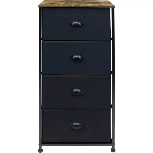 imageSorbus Nightstand Dresser with 4 Faux Wood Drawers  Tall Bedside Table Chest with Storage Steel Frame Wood Top Easy Pull Fabric Bins for Bedroom Living Room Closet ampamp Dorm Furniture Lamp StandBlack