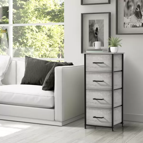 imageSorbus Nightstand Dresser with 4 Faux Wood Drawers  Tall Bedside Table Chest with Storage Steel Frame Wood Top Easy Pull Fabric Bins for Bedroom Living Room Closet ampamp Dorm Furniture Lamp StandGreige