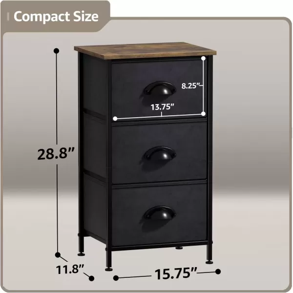 imageSorbus Nightstand Dresser with 4 Faux Wood Drawers  Tall Bedside Table Chest with Storage Steel Frame Wood Top Easy Pull Fabric Bins for Bedroom Living Room Closet ampamp Dorm Furniture Lamp StandBlack