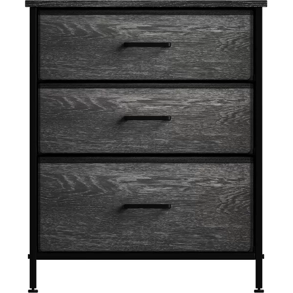 imageSorbus Nightstand Dresser with 4 Faux Wood Drawers  Tall Bedside Table Chest with Storage Steel Frame Wood Top Easy Pull Fabric Bins for Bedroom Living Room Closet ampamp Dorm Furniture Lamp StandGray Wood