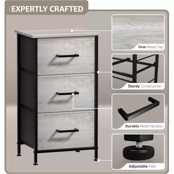 imageSorbus Nightstand Dresser with 4 Faux Wood Drawers  Tall Bedside Table Chest with Storage Steel Frame Wood Top Easy Pull Fabric Bins for Bedroom Living Room Closet ampamp Dorm Furniture Lamp StandGreige