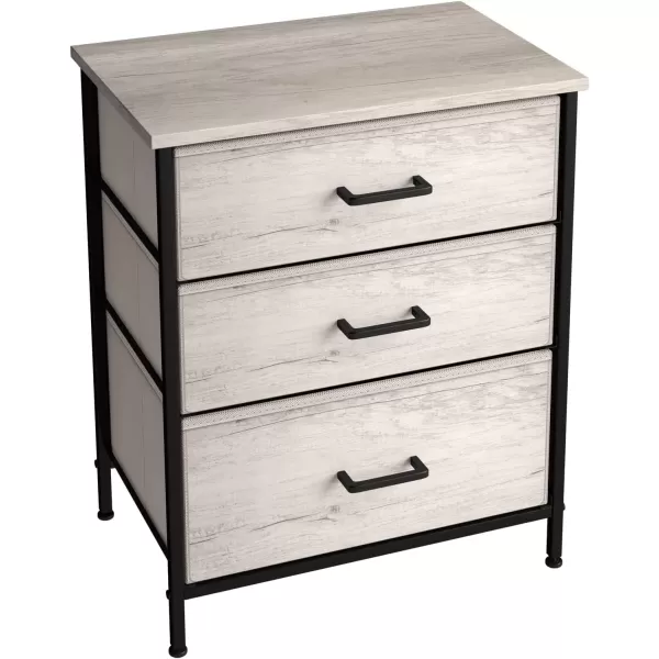 imageSorbus Nightstand Dresser with 4 Faux Wood Drawers  Tall Bedside Table Chest with Storage Steel Frame Wood Top Easy Pull Fabric Bins for Bedroom Living Room Closet ampamp Dorm Furniture Lamp StandGreige