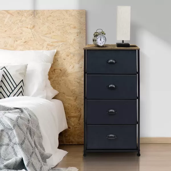 imageSorbus Nightstand Dresser with 4 Faux Wood Drawers  Tall Bedside Table Chest with Storage Steel Frame Wood Top Easy Pull Fabric Bins for Bedroom Living Room Closet ampamp Dorm Furniture Lamp StandBlack