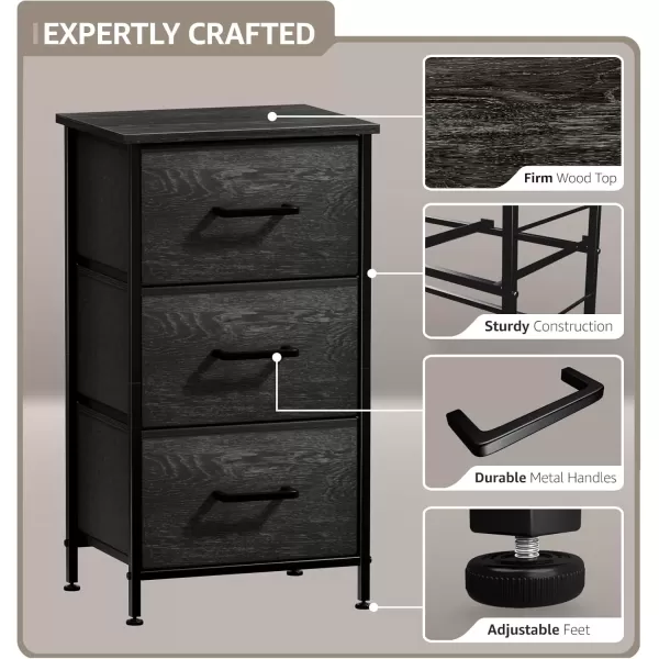 imageSorbus Nightstand Dresser with 4 Faux Wood Drawers  Tall Bedside Table Chest with Storage Steel Frame Wood Top Easy Pull Fabric Bins for Bedroom Living Room Closet ampamp Dorm Furniture Lamp StandGray Wood