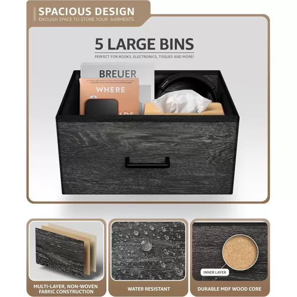 imageSorbus Nightstand Dresser with 4 Faux Wood Drawers  Tall Bedside Table Chest with Storage Steel Frame Wood Top Easy Pull Fabric Bins for Bedroom Living Room Closet ampamp Dorm Furniture Lamp StandGray Wood