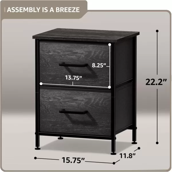 imageSorbus Nightstand Dresser with 4 Faux Wood Drawers  Tall Bedside Table Chest with Storage Steel Frame Wood Top Easy Pull Fabric Bins for Bedroom Living Room Closet ampamp Dorm Furniture Lamp StandGray Wood