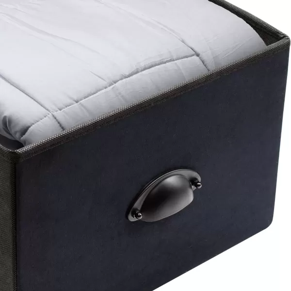 imageSorbus Nightstand Dresser with 4 Faux Wood Drawers  Tall Bedside Table Chest with Storage Steel Frame Wood Top Easy Pull Fabric Bins for Bedroom Living Room Closet ampamp Dorm Furniture Lamp StandBlack