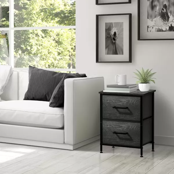 imageSorbus Nightstand Dresser with 4 Faux Wood Drawers  Tall Bedside Table Chest with Storage Steel Frame Wood Top Easy Pull Fabric Bins for Bedroom Living Room Closet ampamp Dorm Furniture Lamp StandGray Wood