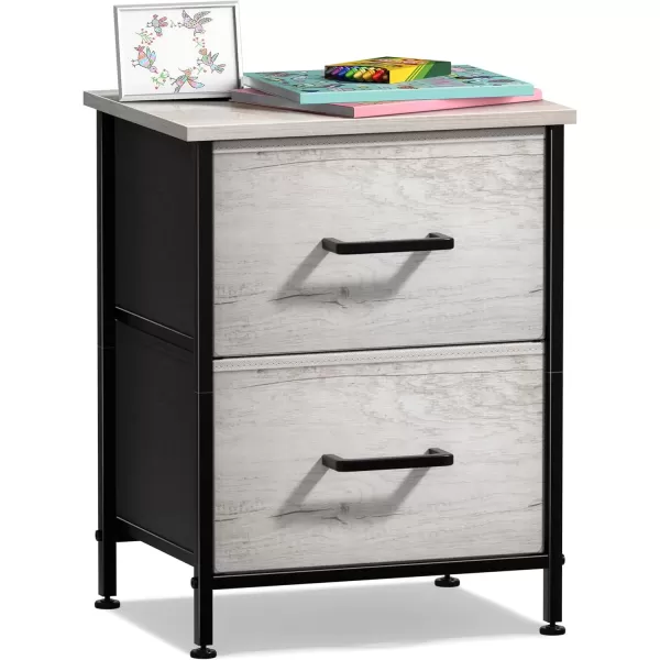 imageSorbus Nightstand Dresser with 4 Faux Wood Drawers  Tall Bedside Table Chest with Storage Steel Frame Wood Top Easy Pull Fabric Bins for Bedroom Living Room Closet ampamp Dorm Furniture Lamp StandGreige