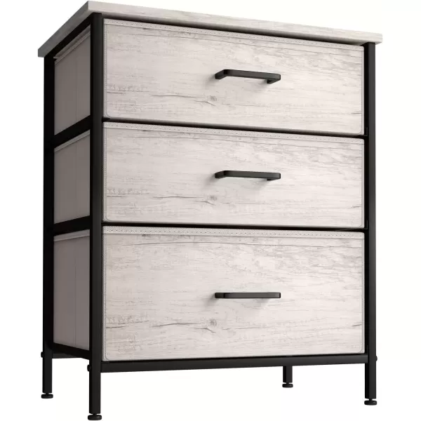 imageSorbus Nightstand Dresser with 4 Faux Wood Drawers  Tall Bedside Table Chest with Storage Steel Frame Wood Top Easy Pull Fabric Bins for Bedroom Living Room Closet ampamp Dorm Furniture Lamp StandGreige