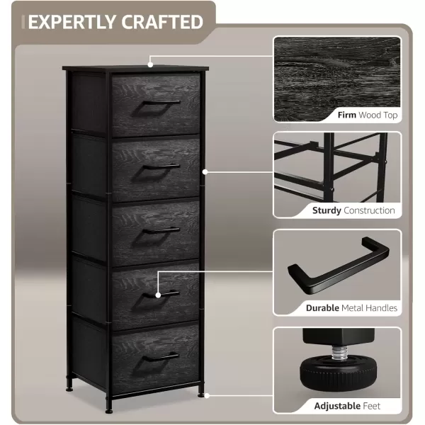 imageSorbus Nightstand Dresser with 4 Faux Wood Drawers  Tall Bedside Table Chest with Storage Steel Frame Wood Top Easy Pull Fabric Bins for Bedroom Living Room Closet ampamp Dorm Furniture Lamp StandGray Wood