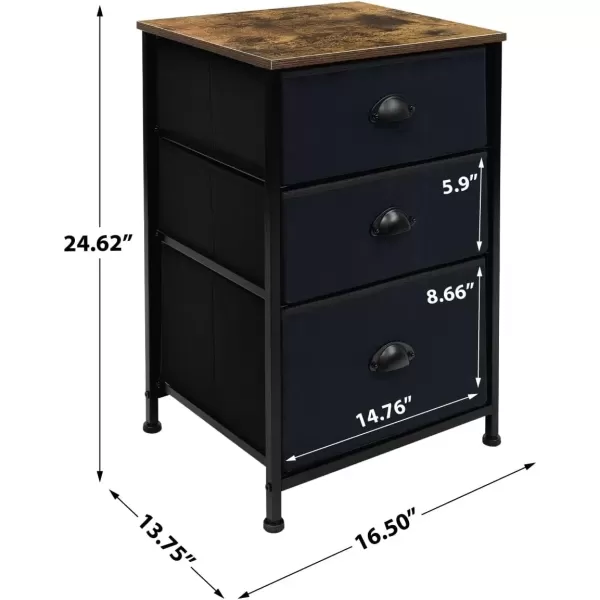 imageSorbus Nightstand Dresser with 4 Faux Wood Drawers  Tall Bedside Table Chest with Storage Steel Frame Wood Top Easy Pull Fabric Bins for Bedroom Living Room Closet ampamp Dorm Furniture Lamp StandBlack