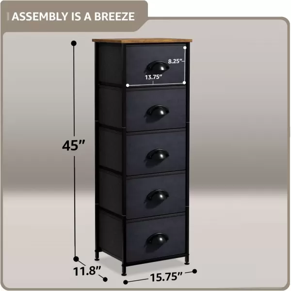 imageSorbus Nightstand Dresser with 4 Faux Wood Drawers  Tall Bedside Table Chest with Storage Steel Frame Wood Top Easy Pull Fabric Bins for Bedroom Living Room Closet ampamp Dorm Furniture Lamp StandBlack