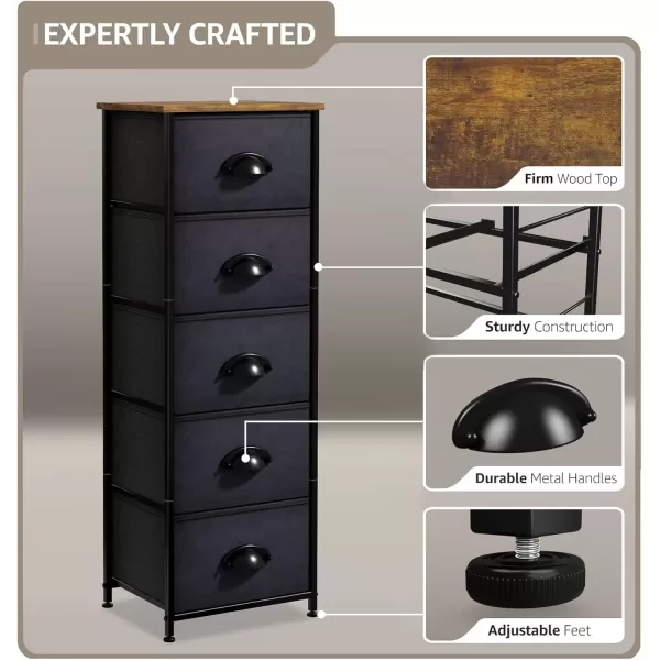 imageSorbus Nightstand Dresser with 4 Faux Wood Drawers  Tall Bedside Table Chest with Storage Steel Frame Wood Top Easy Pull Fabric Bins for Bedroom Living Room Closet ampamp Dorm Furniture Lamp StandBlack