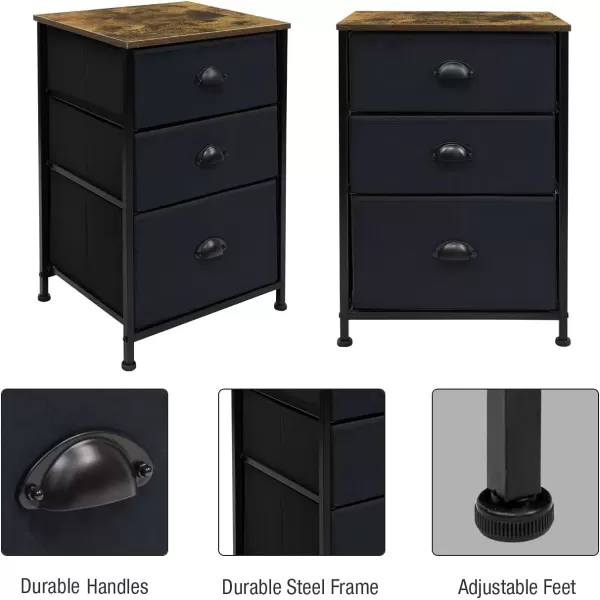 imageSorbus Nightstand Dresser with 4 Faux Wood Drawers  Tall Bedside Table Chest with Storage Steel Frame Wood Top Easy Pull Fabric Bins for Bedroom Living Room Closet ampamp Dorm Furniture Lamp StandBlack