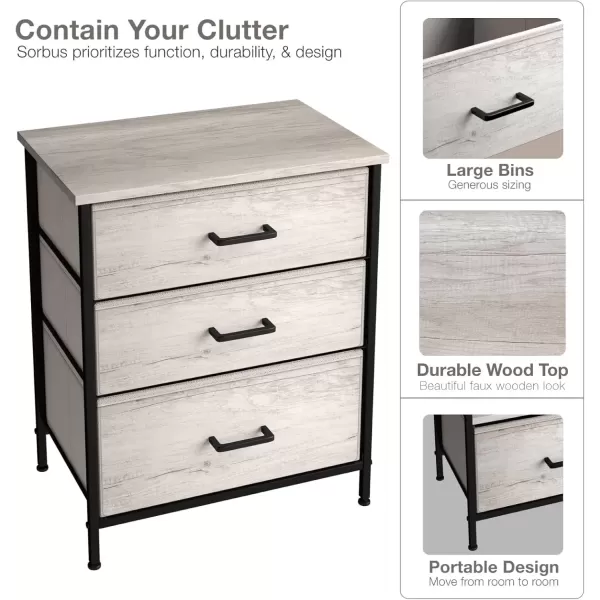 imageSorbus Nightstand Dresser with 4 Faux Wood Drawers  Tall Bedside Table Chest with Storage Steel Frame Wood Top Easy Pull Fabric Bins for Bedroom Living Room Closet ampamp Dorm Furniture Lamp StandGreige